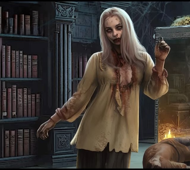 Zombie in a record room