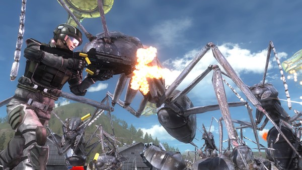 Screenshot of EARTH DEFENSE FORCE 5 gameplay showing in-action mechanics
