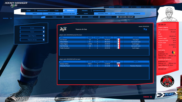 Screenshot z Hockey Manager 20|20