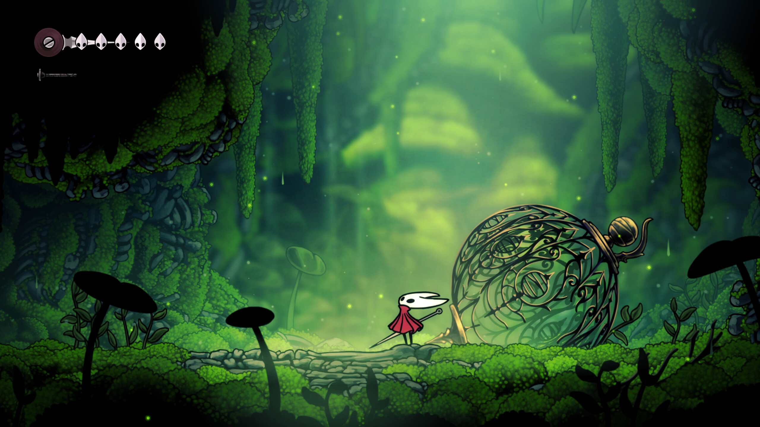 Hornet leaps between thorned platforms in Hollow Knight: Silksong