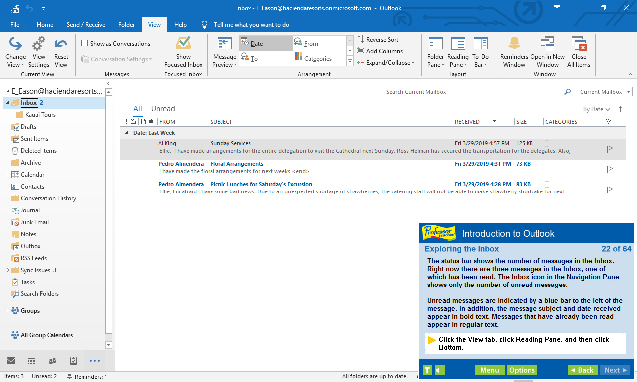 Professor Teaches Outlook 2019