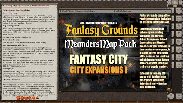 Fantasy Grounds - Meander Map Pack City Expansions I (Map Pack)