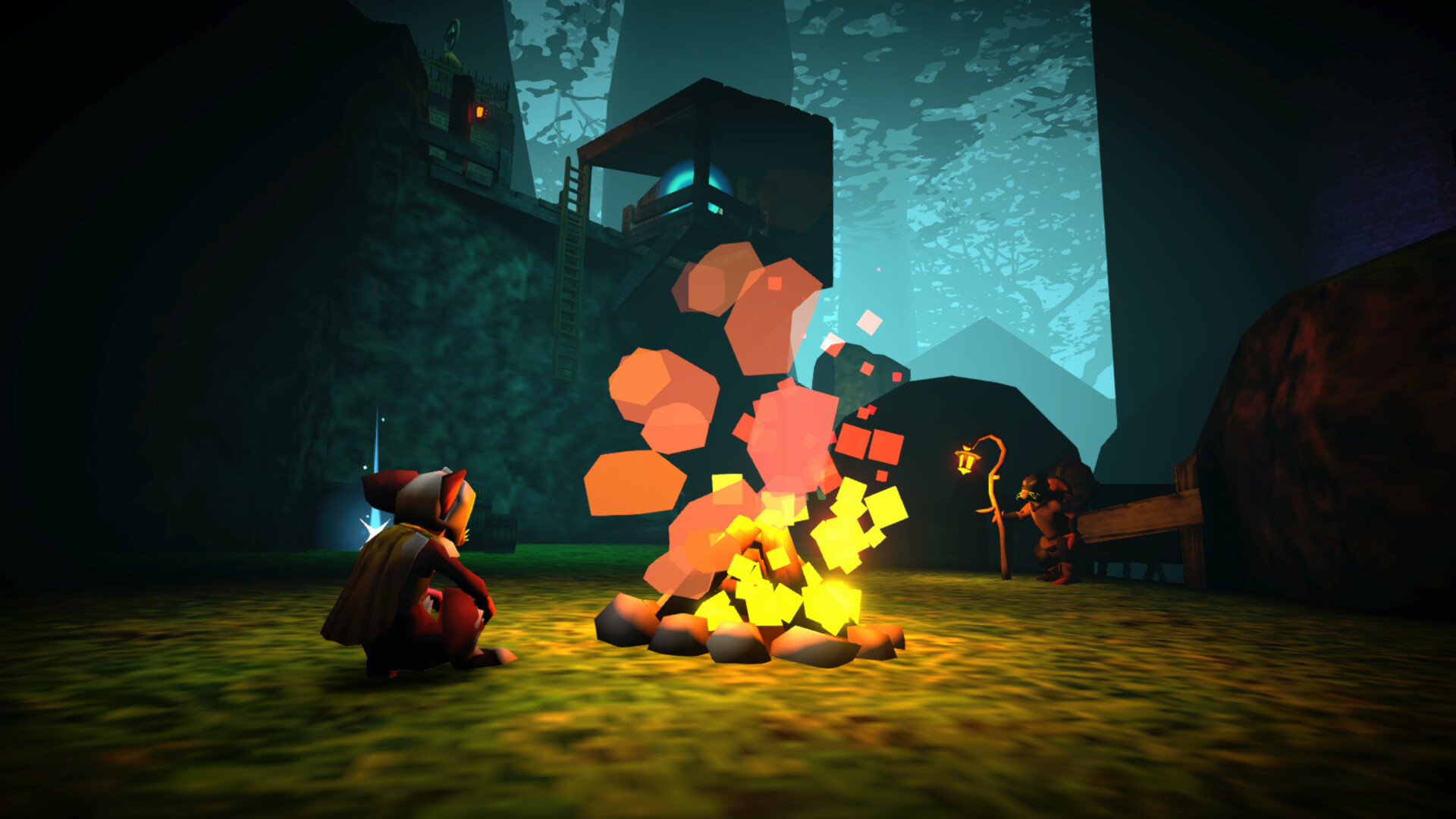 Mouseward screenshot showing the tiny mouse protagonist exploring an N64-style level