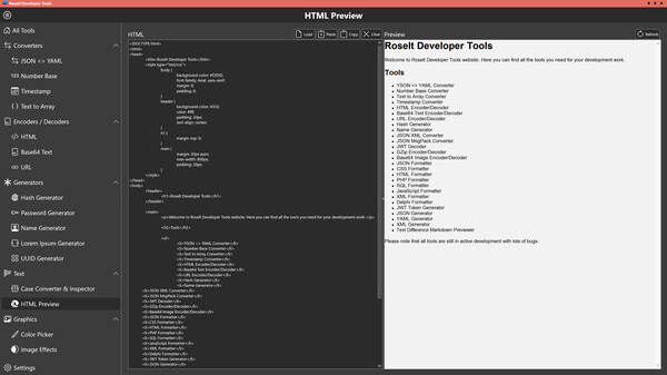 Screenshot z Roselt Developer Tools