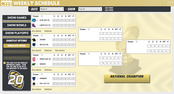Screenshot z Draft Day Sports: College Football 2020