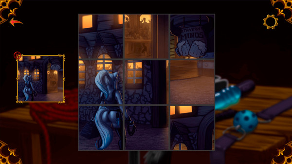 Screenshot of DominaTRIX - Hentai Storytelling Puzzle gameplay showing in-action mechanics