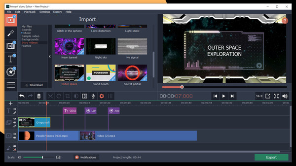 Movavi Video Editor Plus 2020 Effects - Space Journey Pack
