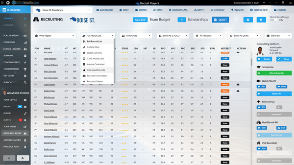 Screenshot z Draft Day Sports: College Basketball 2020