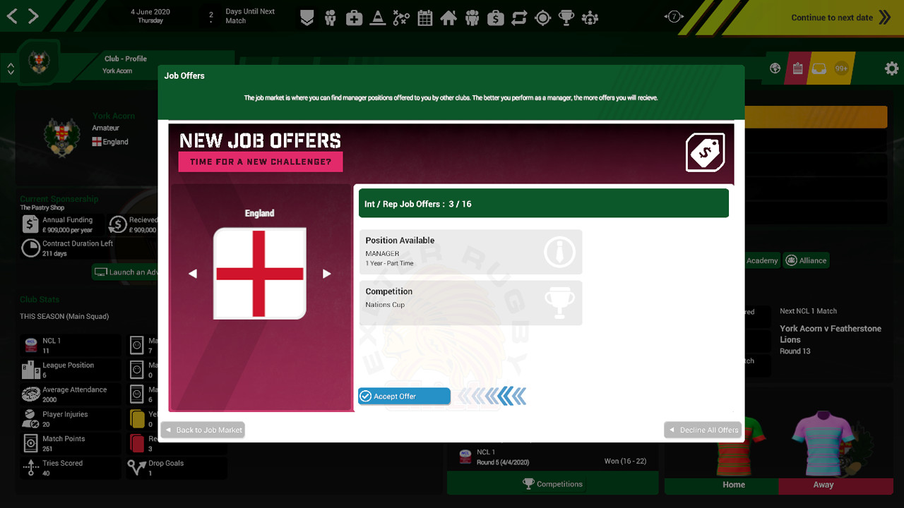 Rugby League Team Manager 3 DLC "Representative & International Teams & Competitions" Featured Screenshot #1