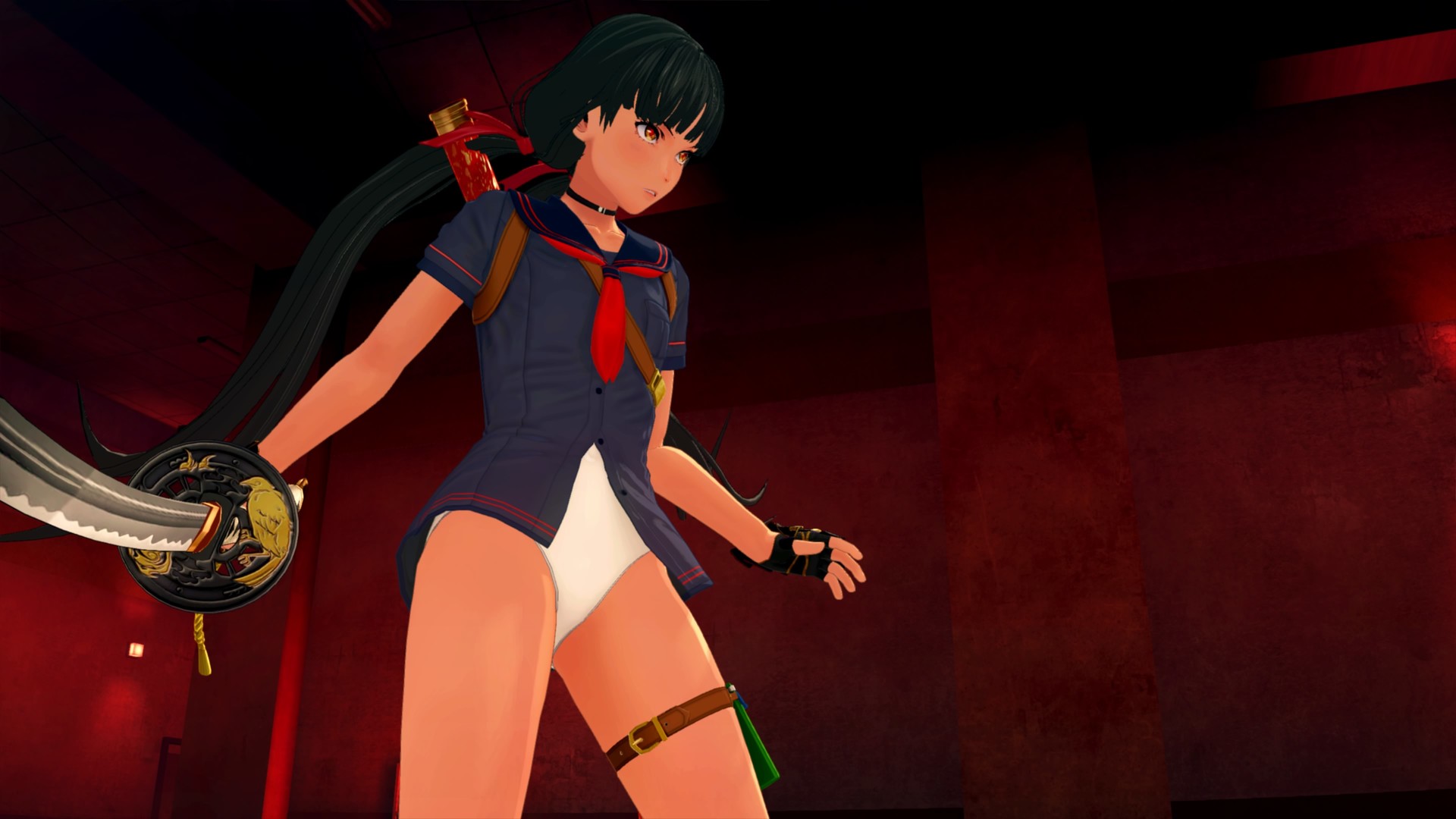 OneeChanbara ORIGIN - Exclusive Saki Costume: Saki's School Swimwear Classic Navy Featured Screenshot #1