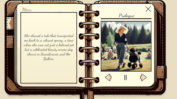 Screenshot of My Poodle's Diary - Visual Novel gameplay showing in-action mechanics