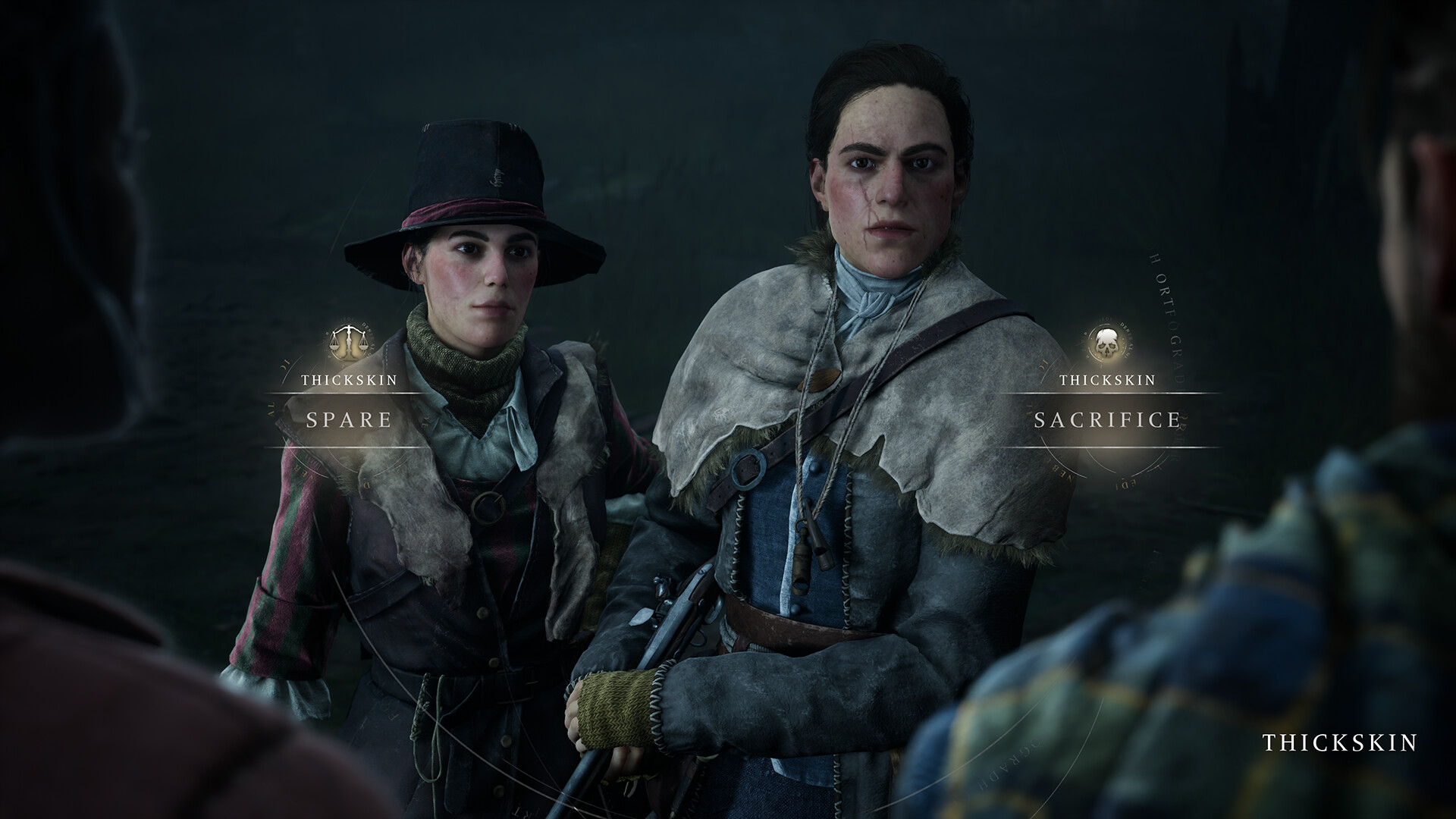 Red and Antea facing a spirit in a forest in Banishers: Ghosts of New Eden