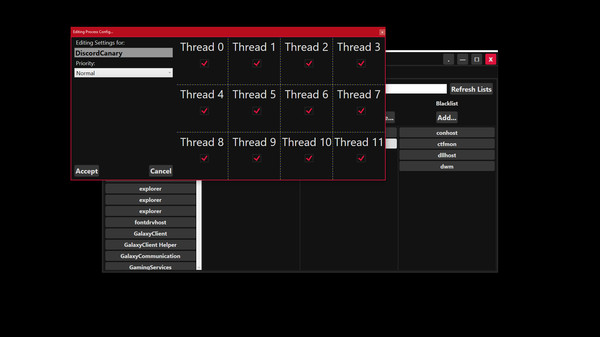 Screenshot z PACT - Process Affinity Control Tool Screenshot z PACT - Process Affinity Control Tool