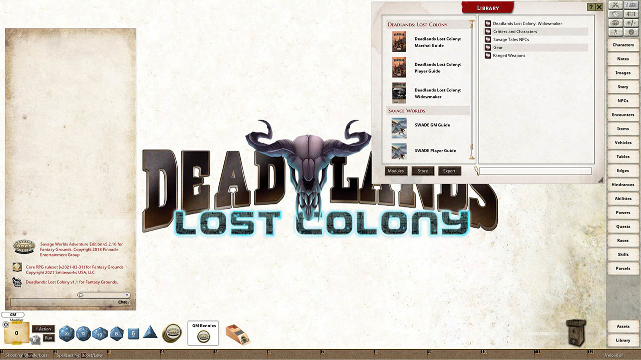 Fantasy Grounds - Deadlands Lost Colony: Widowmaker screenshot 1