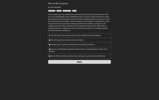 Screenshot z Nikola Tesla: War of the Currents