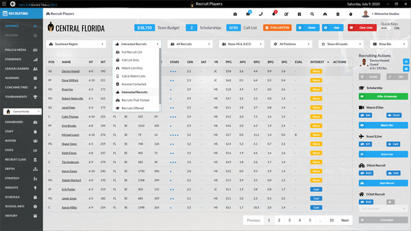 Screenshot z Draft Day Sports: College Basketball 2021