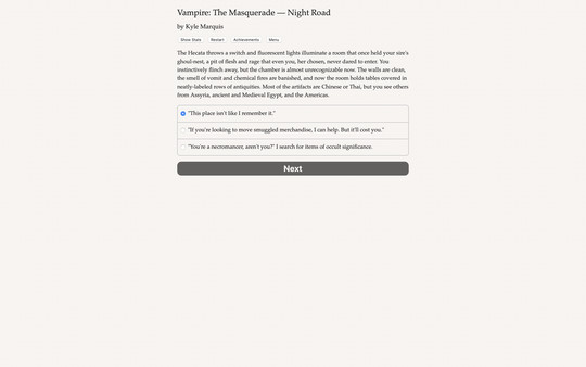 Screenshot z Vampire: The Masquerade — Night Road — Secrets and Shadows
