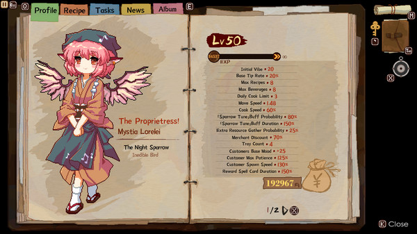 Screenshot z 东方夜雀食堂 - Touhou Mystia's Izakaya