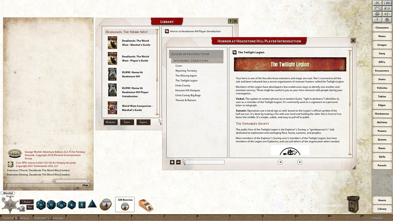 Fantasy Grounds - Deadlands: The Weird West: Horror at Headstone Hill screenshot 1