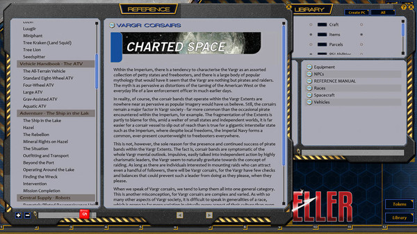 Screenshot z Fantasy Grounds - Journal of the Travellers' Aid Society Volume 1