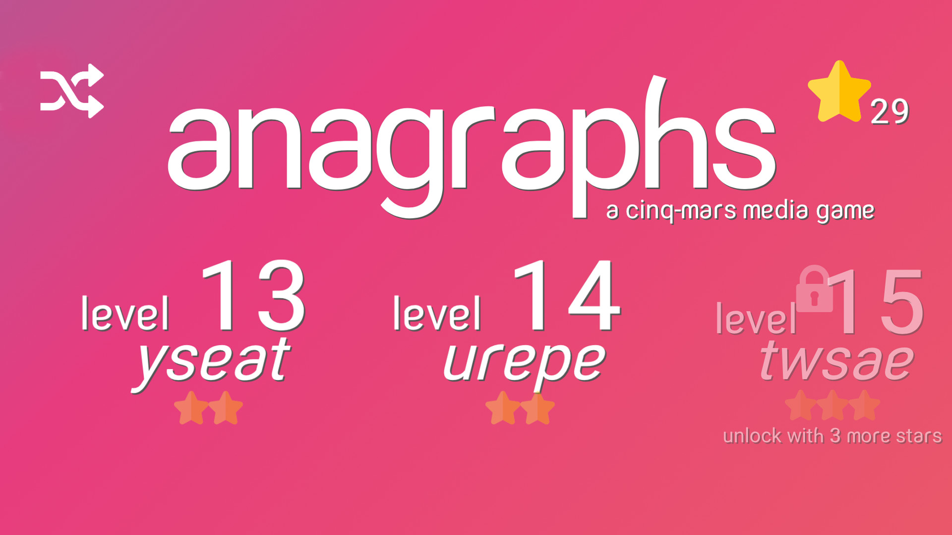 #1. Anagraphs: An Anagram Game With a Twist (Steam) 由: Cinq-Mars Media
