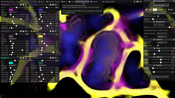 Screenshot z PHYSARUM: Slime Mold Simulator