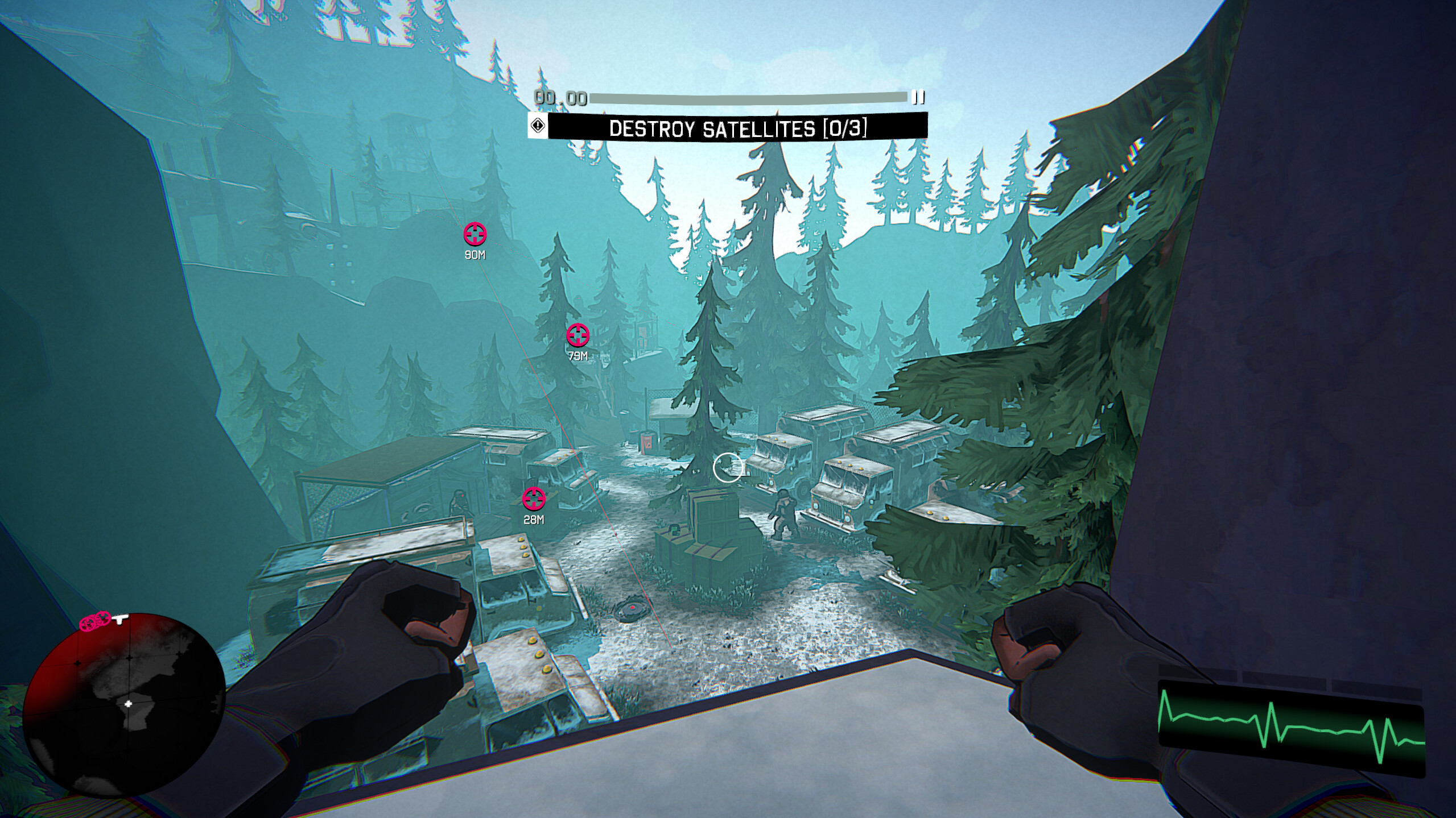 A stylised first-person firefight in I Am Your Beast
