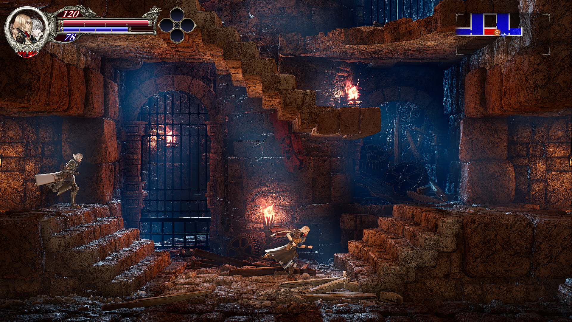 The Buddy System in action - both Leo and Alex on screen at once, with paired health and magic bars in the corner