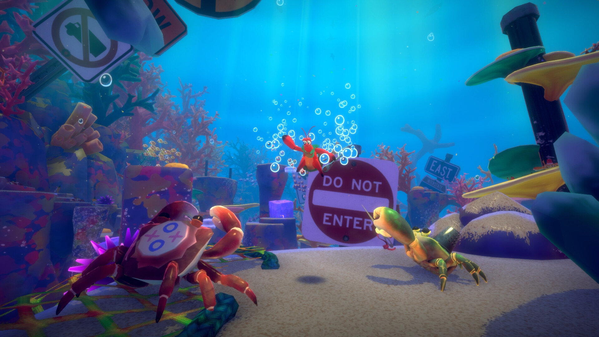Kril the hermit crab fighting an oversized enemy underwater in Another Crab's Treasure