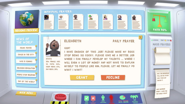 Screenshot of God Simulator gameplay showing in-action mechanics