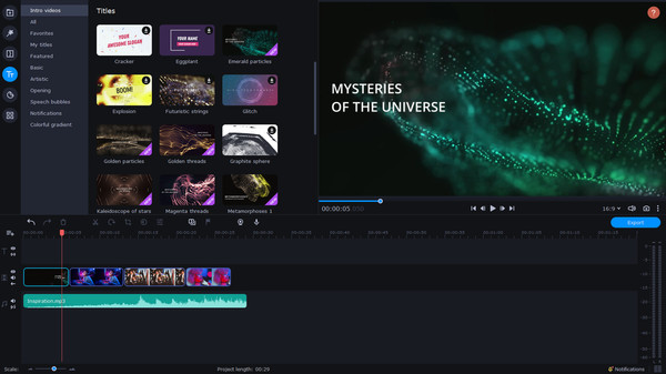 Movavi Video Suite 2022 - Universe of Particles Intro Pack screenshot 1