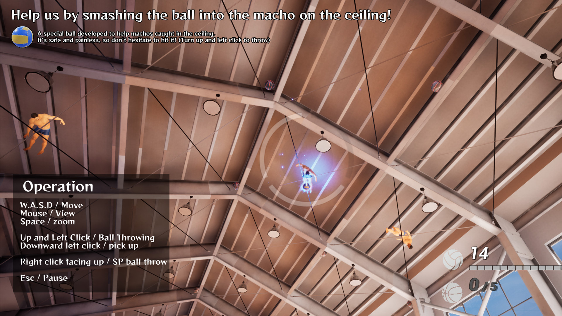 A game that saves the muscles caught in the ceiling of the gymnasium