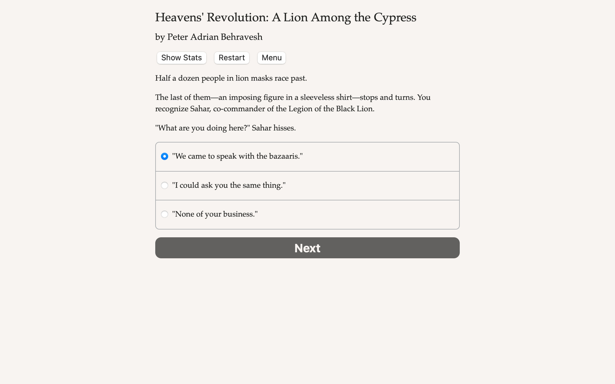 Heavens' Revolution: A Lion Among the Cypress