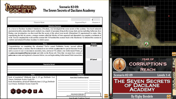 Fantasy Grounds - Pathfinder 2 RPG - Pathfinder Society Scenario #2-09: The Seven Secrets of Dacilane Academy