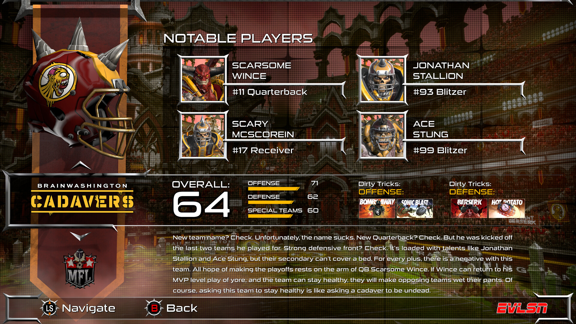 Mutant Football League: Brainwashington Cadavers Featured Screenshot #1