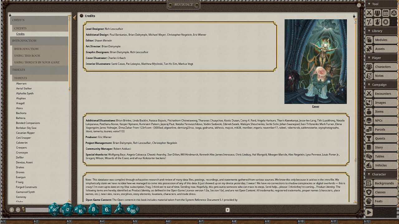 Fantasy Grounds - Esper Genesis 5E Threats Database screenshot 1