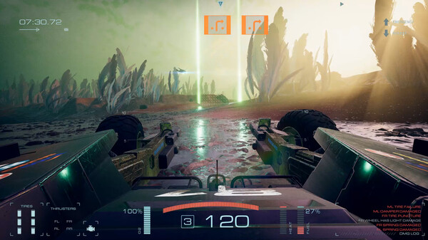 Screenshot of Exo Rally Championship gameplay showing in-action mechanics