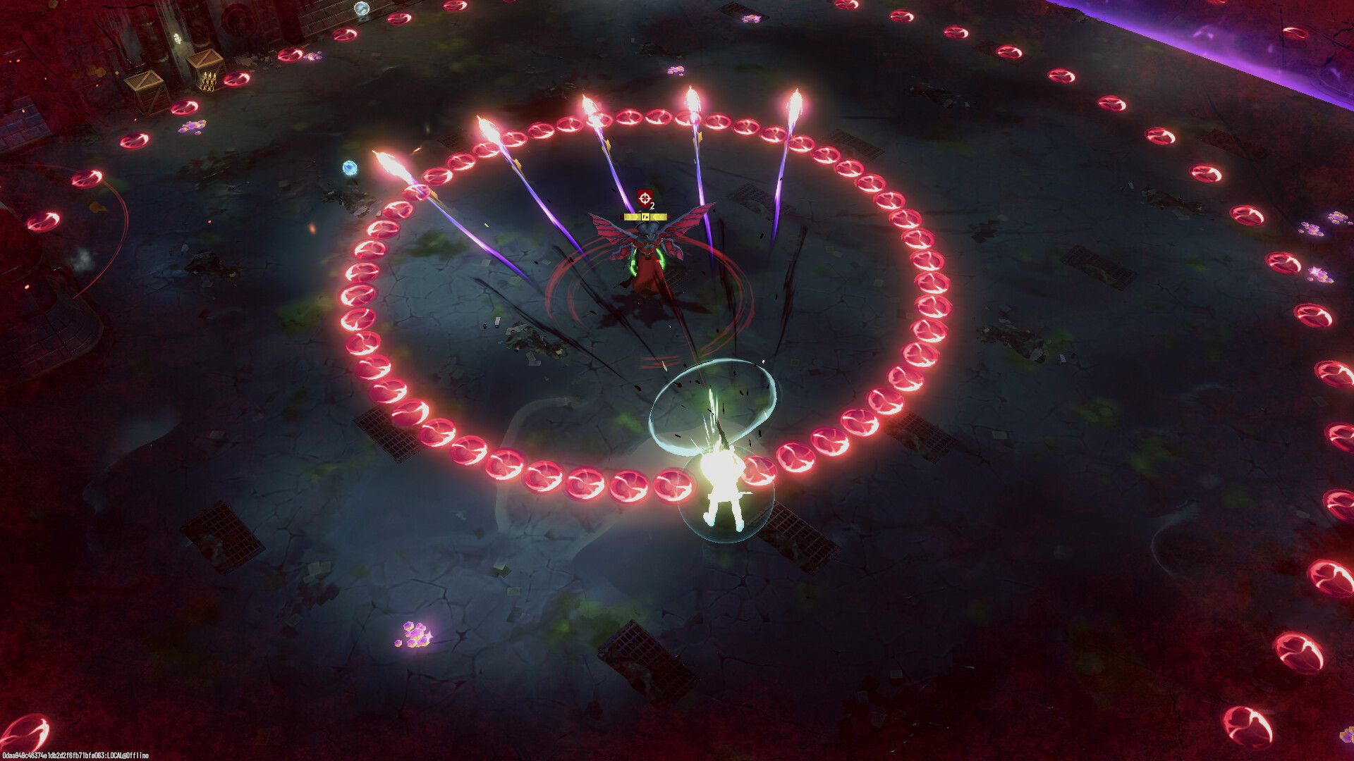 Third-person shooting through a corrupted mythic combat zone