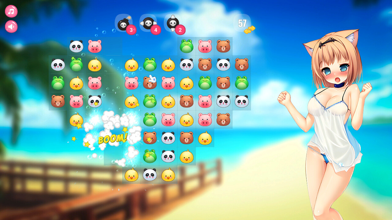 Neko Hentai Girl: Beach Match-3 screenshot #1