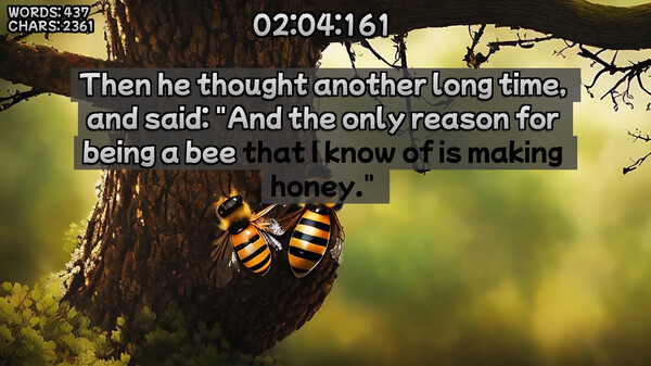 Screenshot z Winnie-the-Pooh's book writing speedrunner