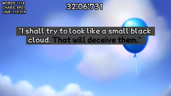 Screenshot z Winnie-the-Pooh's book writing speedrunner