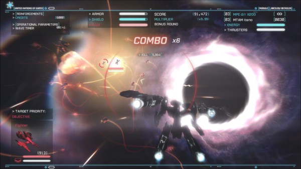 Screenshot of Strike Suit Infinity gameplay showing in-action mechanics