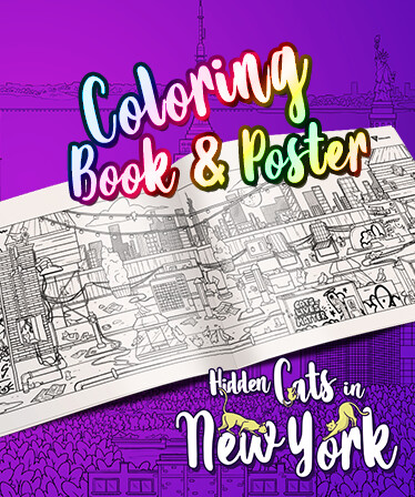 Hidden Cats in New York - Printable PDF Coloring Book and Poster