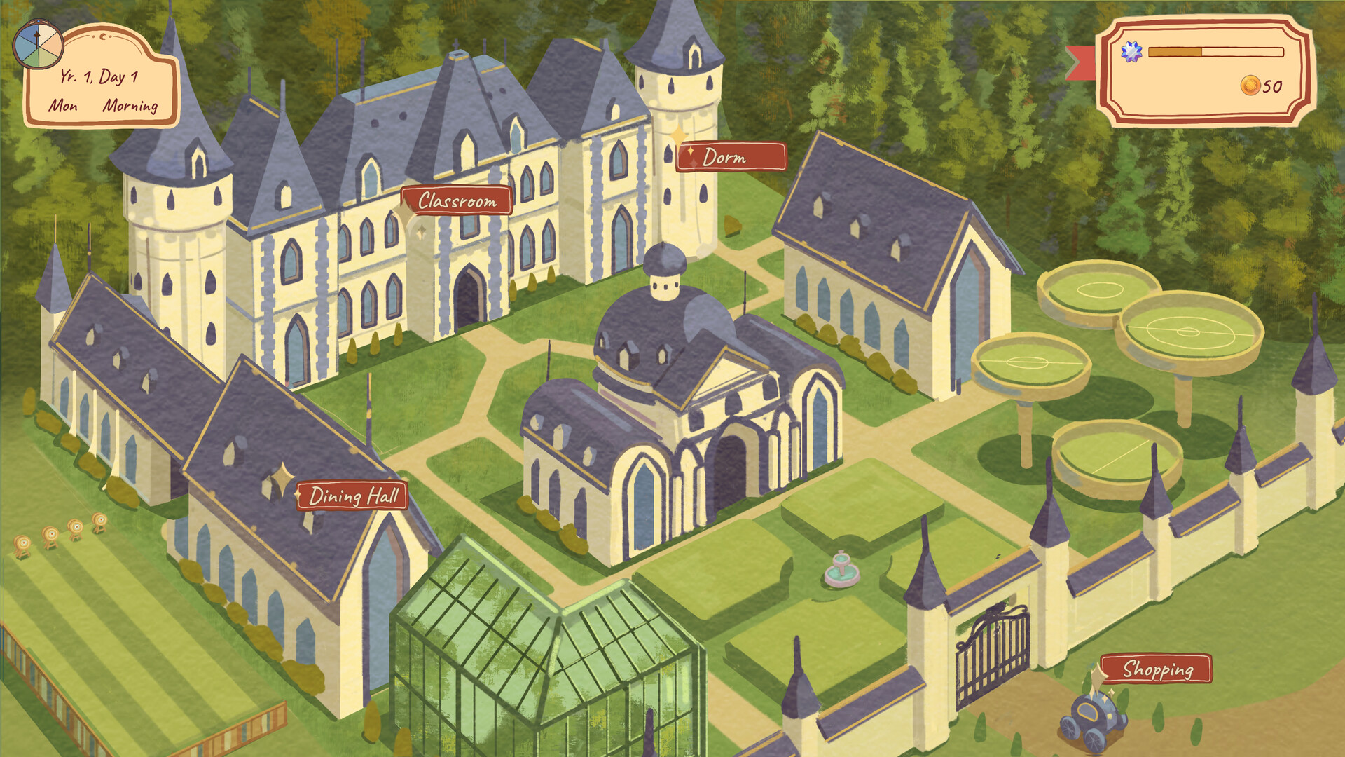 Whimel Academy campus gameplay