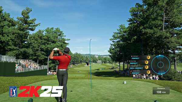 Screenshot of PGA TOUR 2K25 gameplay showing in-action mechanics