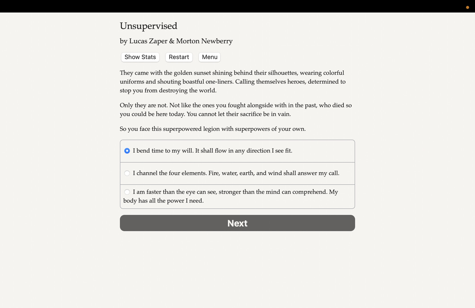 #4. Unsupervised (Steam) 由: Choice of Games