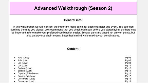 My Pleasure - Season 2: Advanced Walkthrough