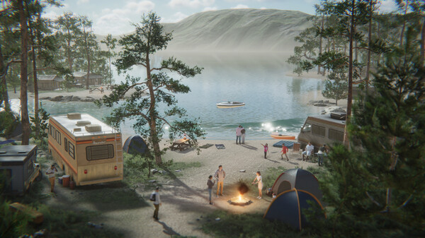 Screenshot of Camping Park Simulator gameplay showing in-action mechanics