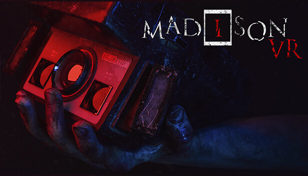 MADiSON VR logo above a hand holding a red instant camera