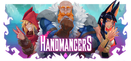 Handmancers Steam header showing a first-person card battle scene